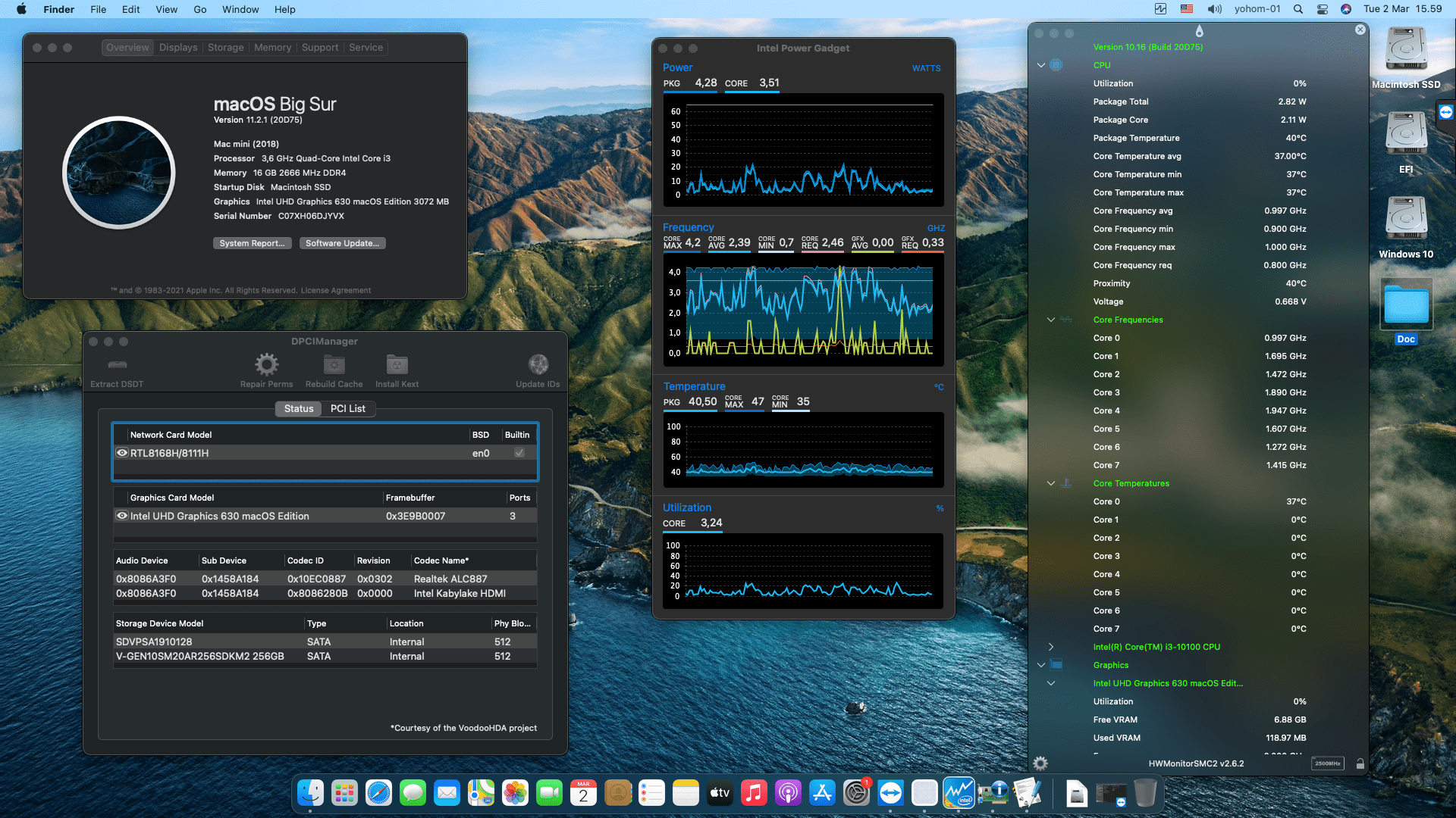 Success Hackintosh macOS Big Sur 11.2.1 Build 20D75 at Gigabyte H410M H + Intel Core i3 10100
